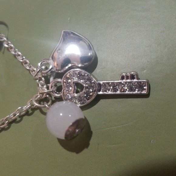 Silver-Tone Key, Heart & Pearl Pendant Necklace with Earrings - Women's Jewelry - Picture 4 of 6